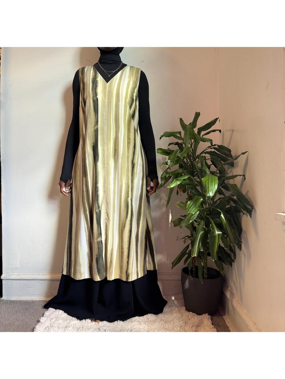90s ALFANI Earthy Watercolor Stripe V-Neck Maxi Dress L